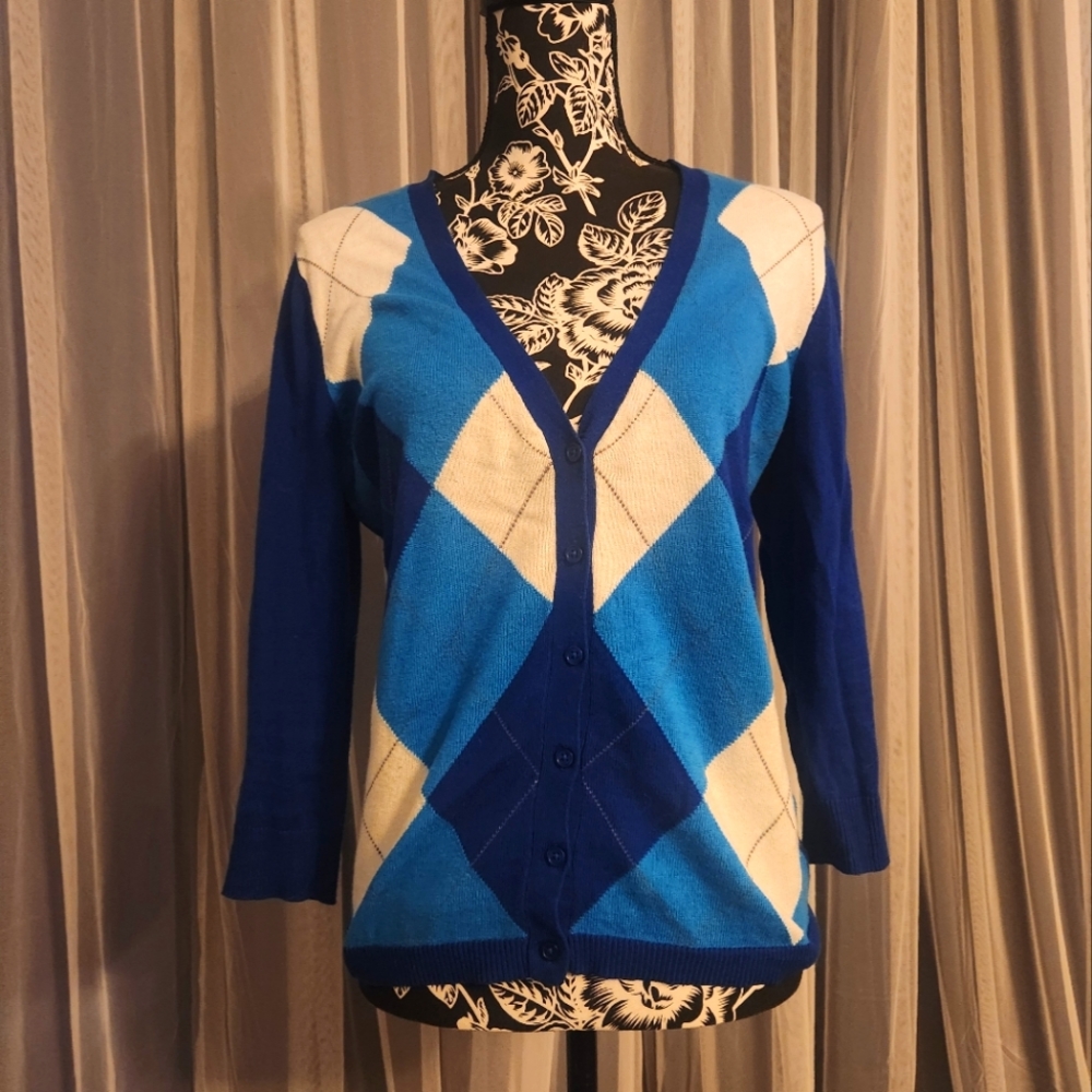 Blue checkered cardigan